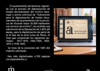 L’Arxiu Municipal de Monòver rep una subvenció de la Diputació per a continuar amb la digitalització de les Actes de Ple