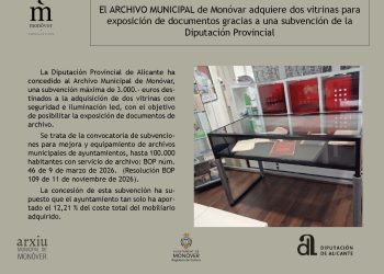 L’Arxiu Municipal de Monòver adquireix dues vitrines per a l’exposició de documents gràcies a una subvenció de la Diputació d’Alacant